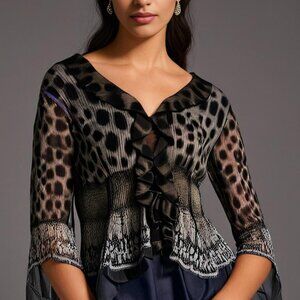 NYC Design Co. Blouse Top Women's Size PXL Animal Print Chiffon Pull Over Flared